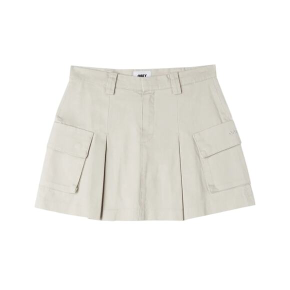 Obey Andrea Cargo Pleated Mini Skirt Beige Khaki 27 - Picture 1 of 7